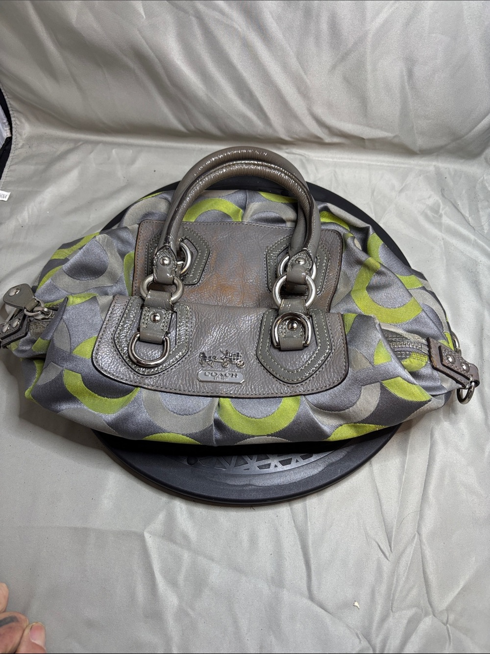 Coach Gray & Lime Signature Shoulder Bag